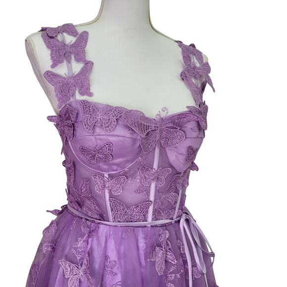 Purple Lavender Butterfly Dress Corset Back Formal Prom Wedding Bridesmaid - Picture 3 of 13
